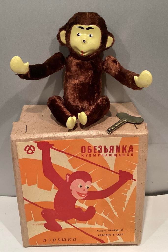 Vintage Russische opwindbare tuimel Aap,onbespeeld ,OVP, Antiek en Kunst, Antiek | Speelgoed, Ophalen