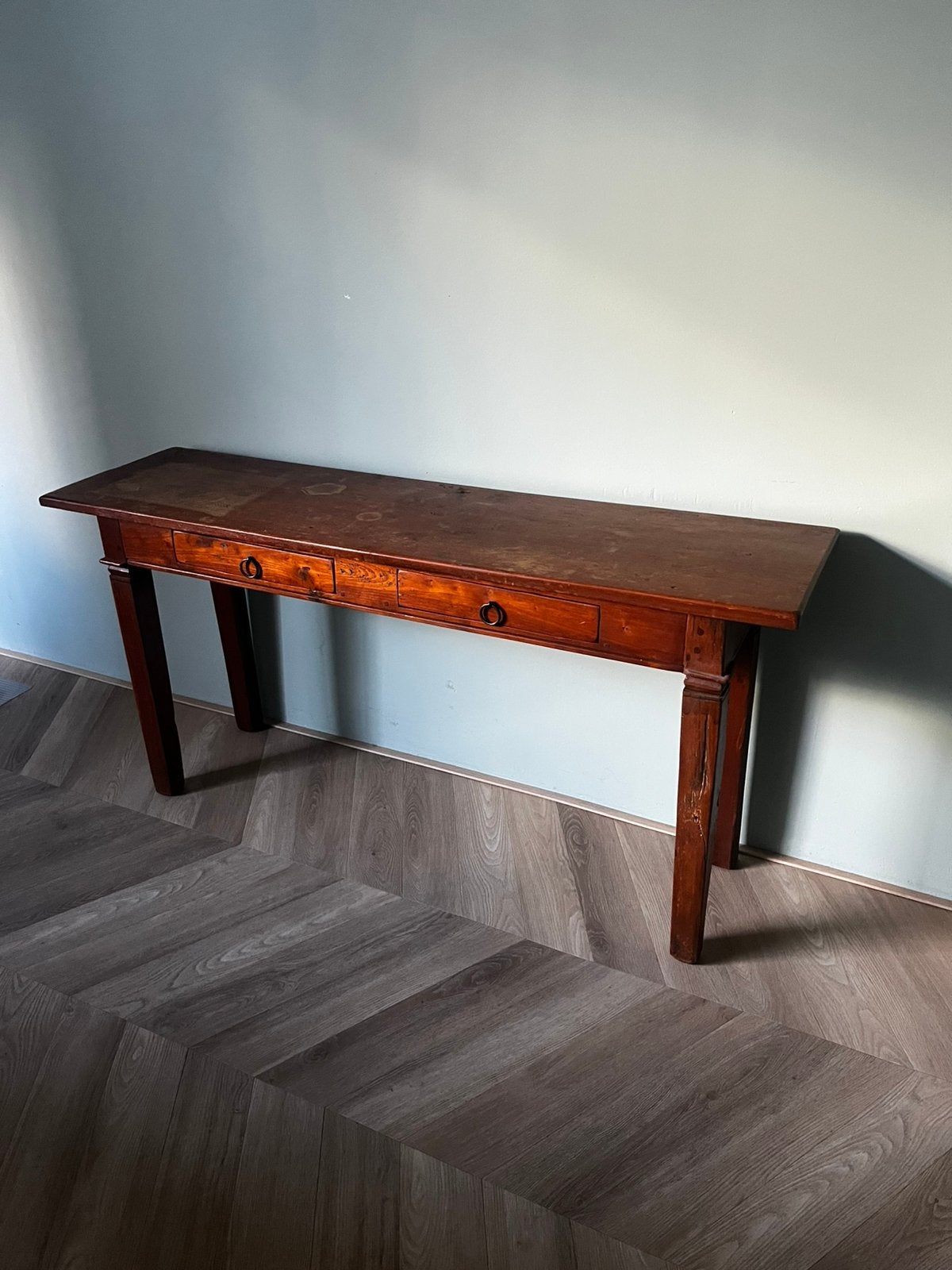 Sidetable antiek met 2 laatjes, Gebruikt, 100 tot 150 cm, Antiek, Ophalen