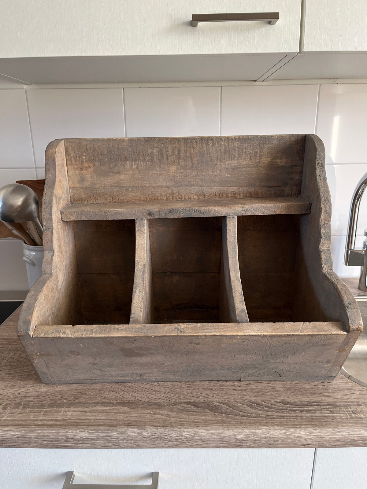 Oude gruttersbak met 3 vakken - Vintage houten opberger, Ophalen