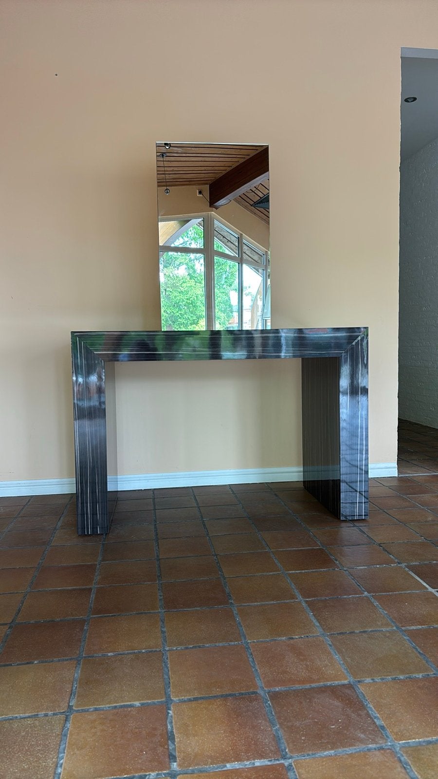 Moderne kaptafel op wielen met 2 spiegels Zebrano look, Ophalen, Zo goed als nieuw, 75 cm of meer, Modern