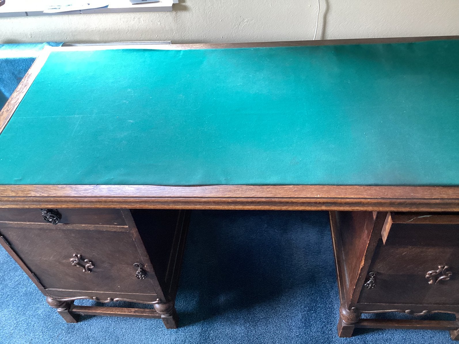 Vintage 50er jaren bureau, Ophalen, Gebruikt, Hout, Met lades