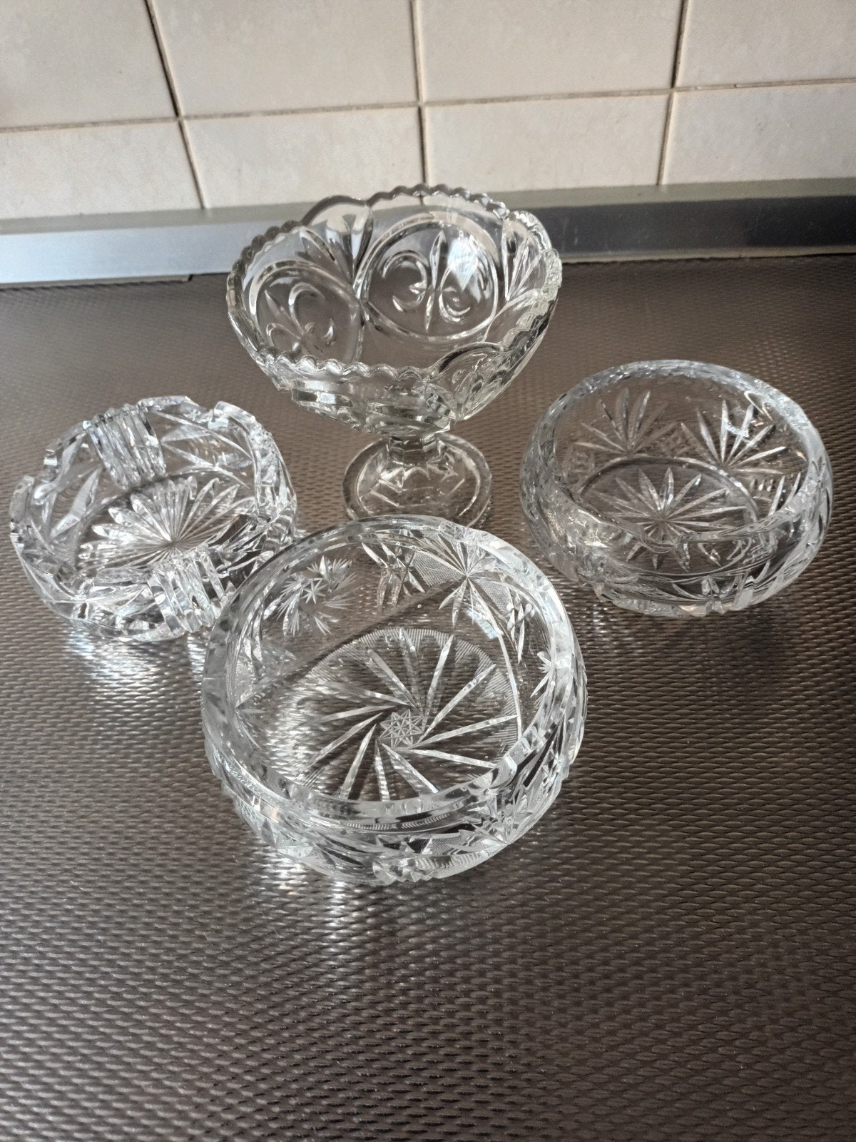 Prachtige 4 delige set vintage geslepen kristal  Pinwheel, Ophalen of Verzenden