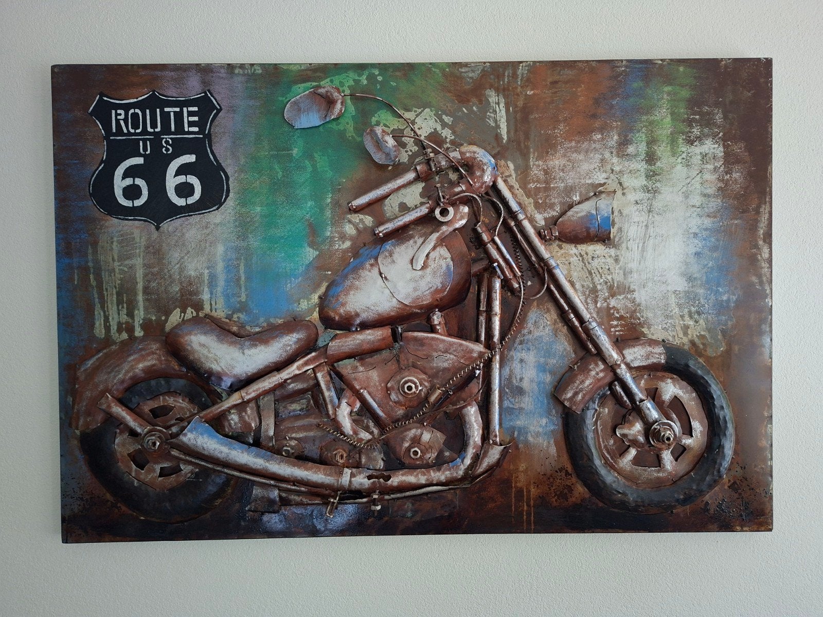 3D Metalen Schilderij Route 66 Harley Davidson 120x80cm, Ophalen
