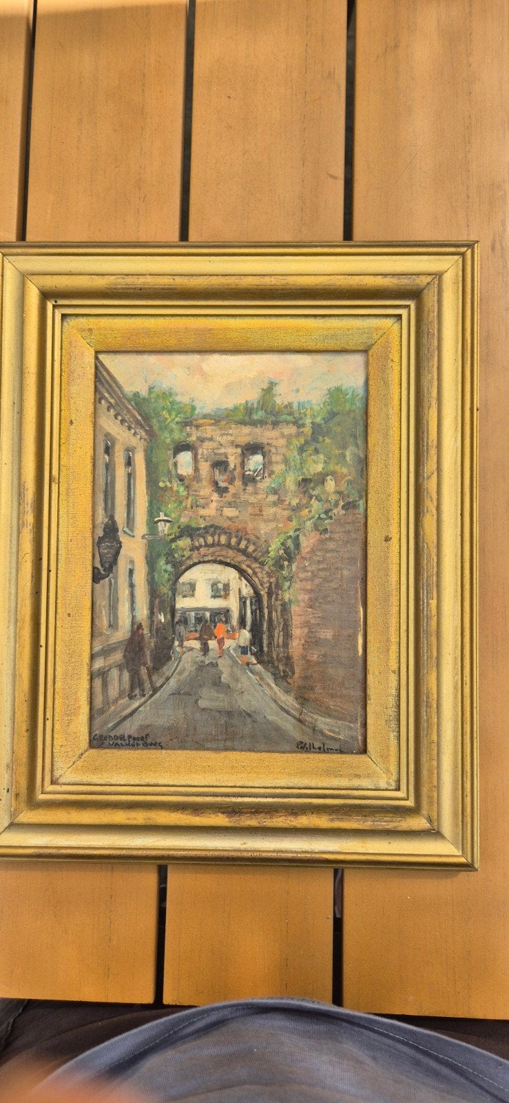 Olieverfschilderij: Stadsgezicht met poort, gesigneer, Ophalen of Verzenden