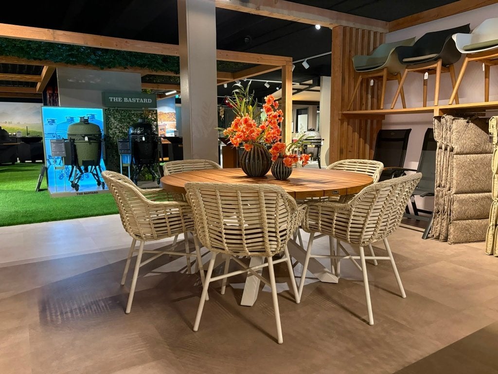 Cecilia diningset, Tuin en Terras, Tuinsets en Loungesets, Zo goed als nieuw, Tuinset, Wicker, 6 zitplaatsen, Eettafel, Stoel