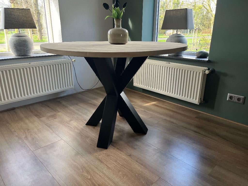 Ronde eettafel steigerhout, kruispoot. gratis geleverd TIP!, Verzenden, Nieuw, Minder dan 100 cm, Hout