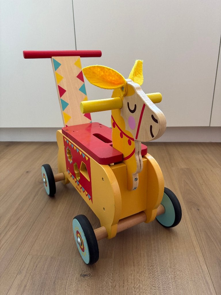 Janod houten loopwagen lama, Kinderen en Baby's, Speelgoed | Houten speelgoed, Ophalen, Zo goed als nieuw, Duw- of Trekspeelgoed