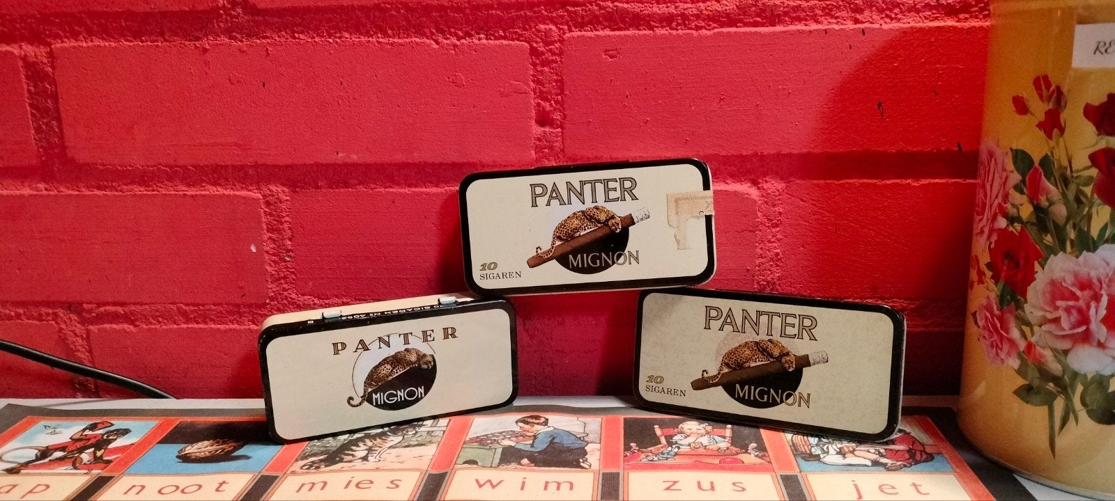 3 Vintage Panter Mignon Sigaren Blikjes - Lege Blikjes, Ophalen of Verzenden, Gebruikt, Tabaksdoos of Verpakking