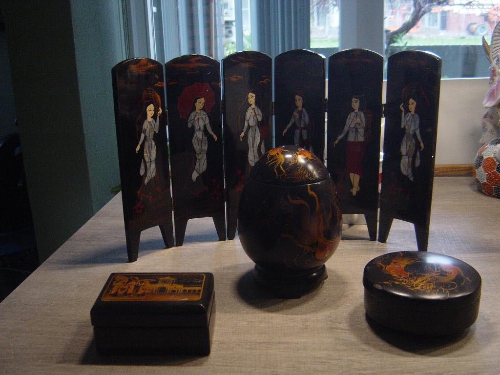 Vietnamese lakdoosje/schermen, Antiek en Kunst, Ophalen of Verzenden