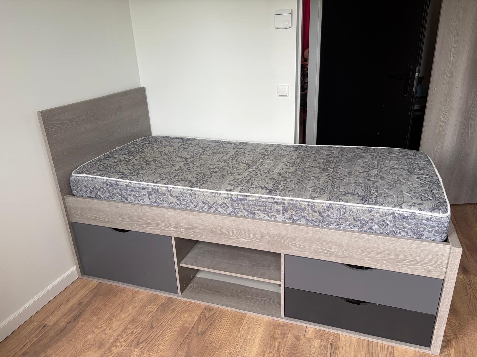 Bed Tempo - grijs eikenkleur - 90x200 cm - op te halen, Ophalen, 90 cm, Eenpersoons, Zo goed als nieuw