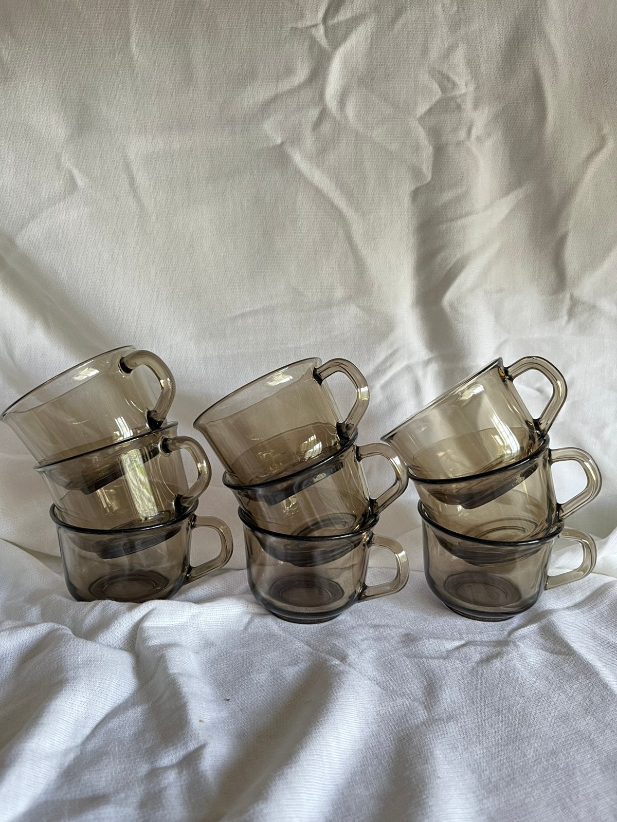 6 vintage rookglas koffiekopjes Arcoroc France, Huis en Inrichting, Glas of Glazen, Ophalen of Verzenden, Overige stijlen, Glas