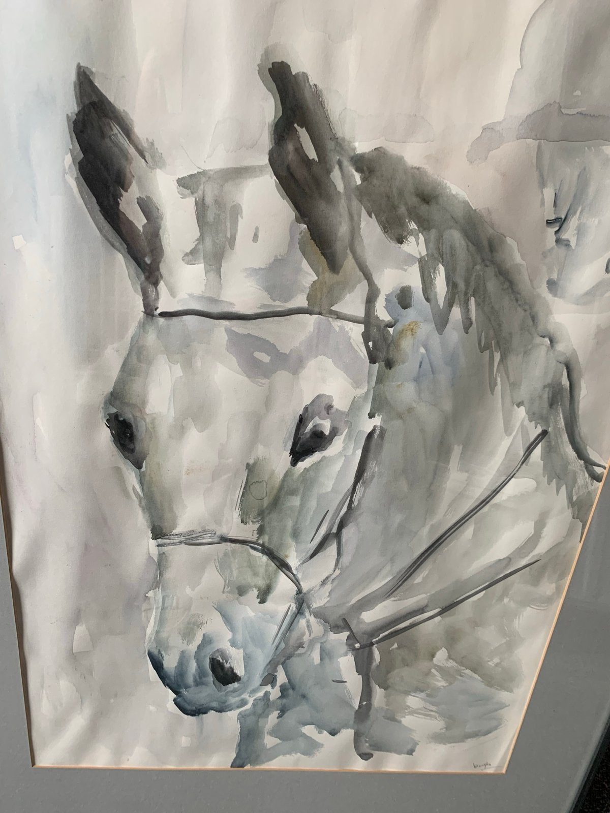 Ingelijste aquarel van paard - klein scheurtje in glas, Ophalen