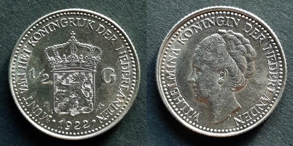 Halve gulden 1922 zilver, Postzegels en Munten, Munten | Nederland, Verzenden, Koningin Wilhelmina, ½ gulden, Zilver