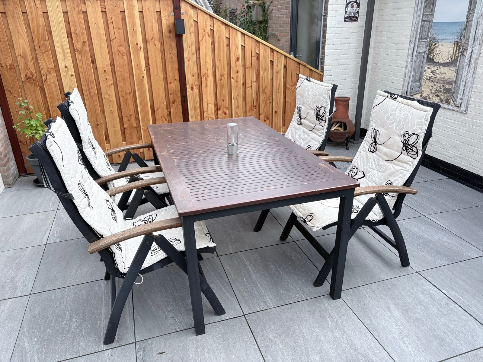 Platinum Tuinset met 4 stoelen en kussens, Tuin en Terras, Ophalen, 4 zitplaatsen, Gebruikt, Eettafel