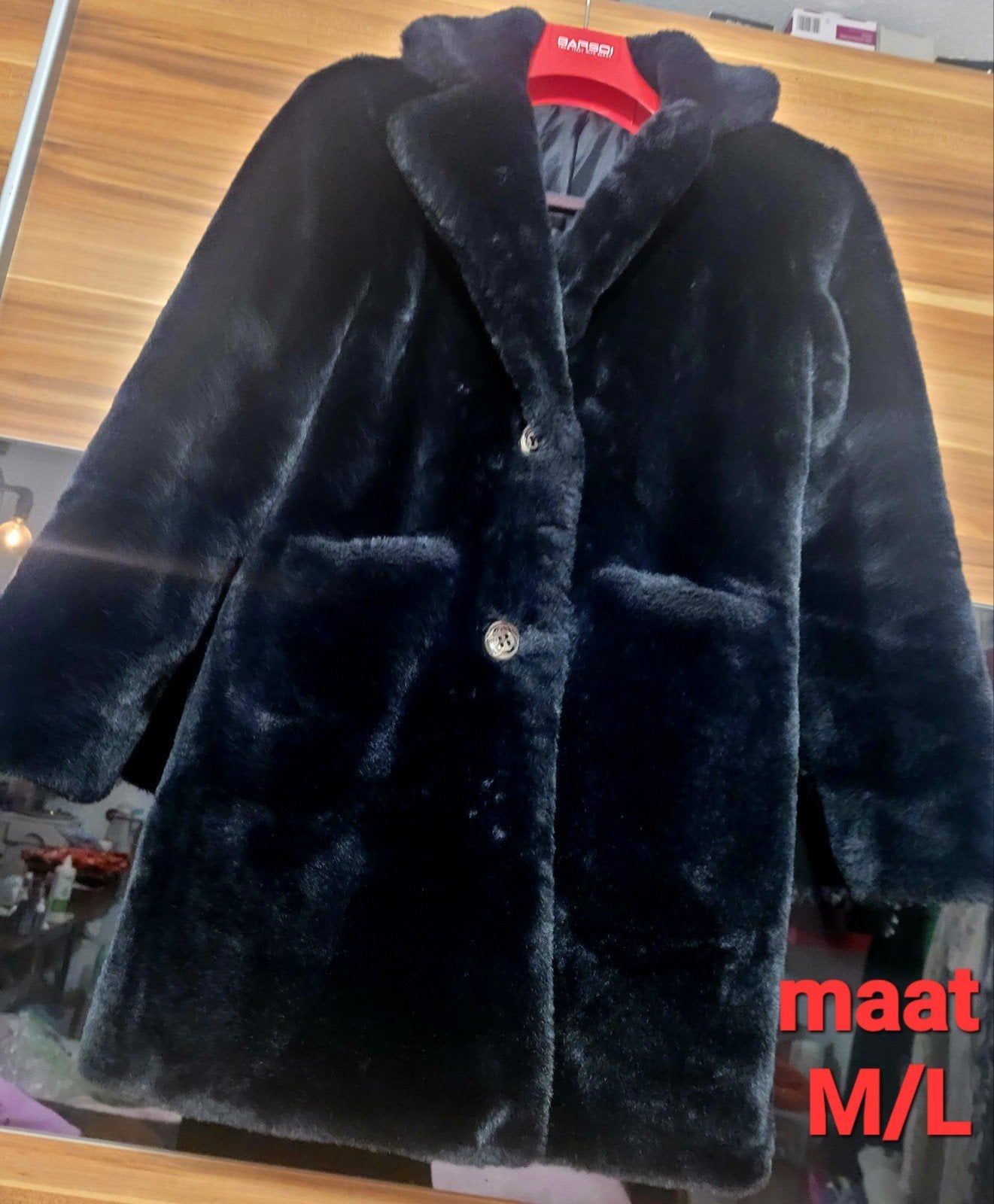 Zwarte faux fur jas - Maat M/L, Maat 38/40 (M), Zwart, Ophalen of Verzenden, Onbekend