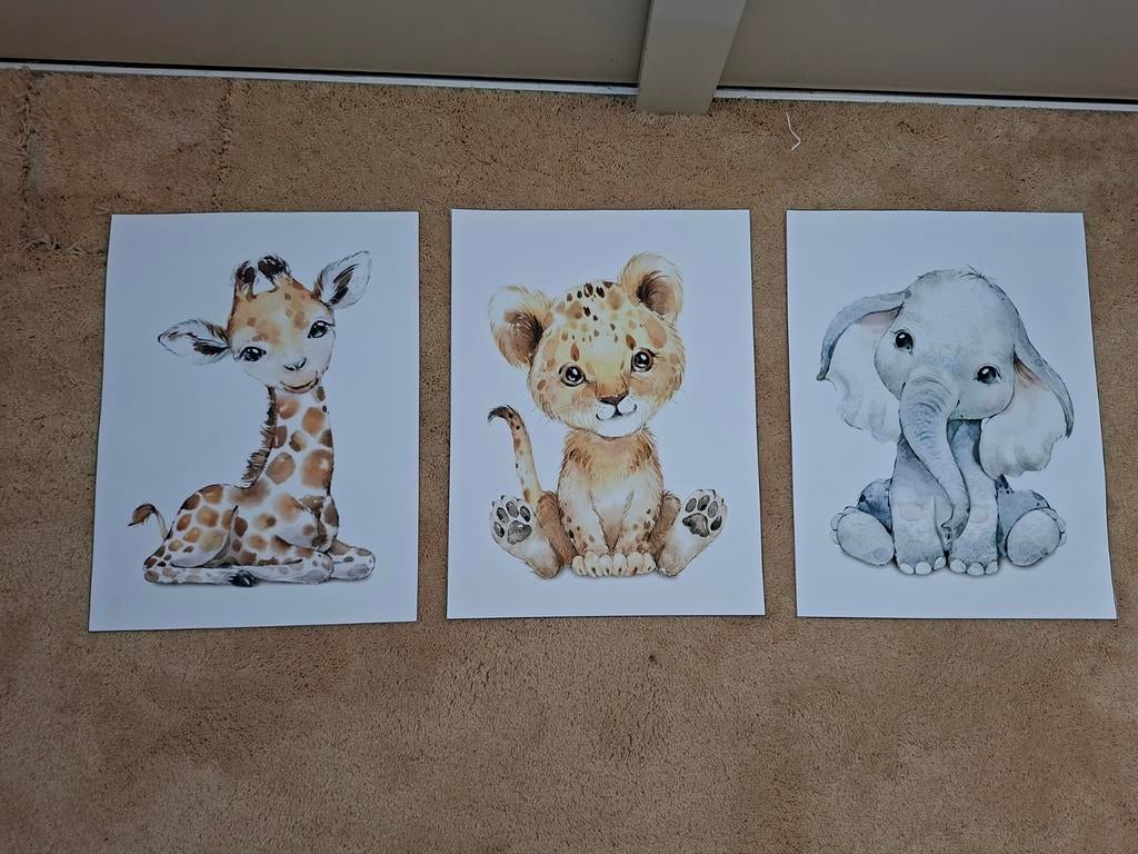 Canvas tekening olifant - giraffe - tijger, Ophalen of Verzenden, Wanddecoratie