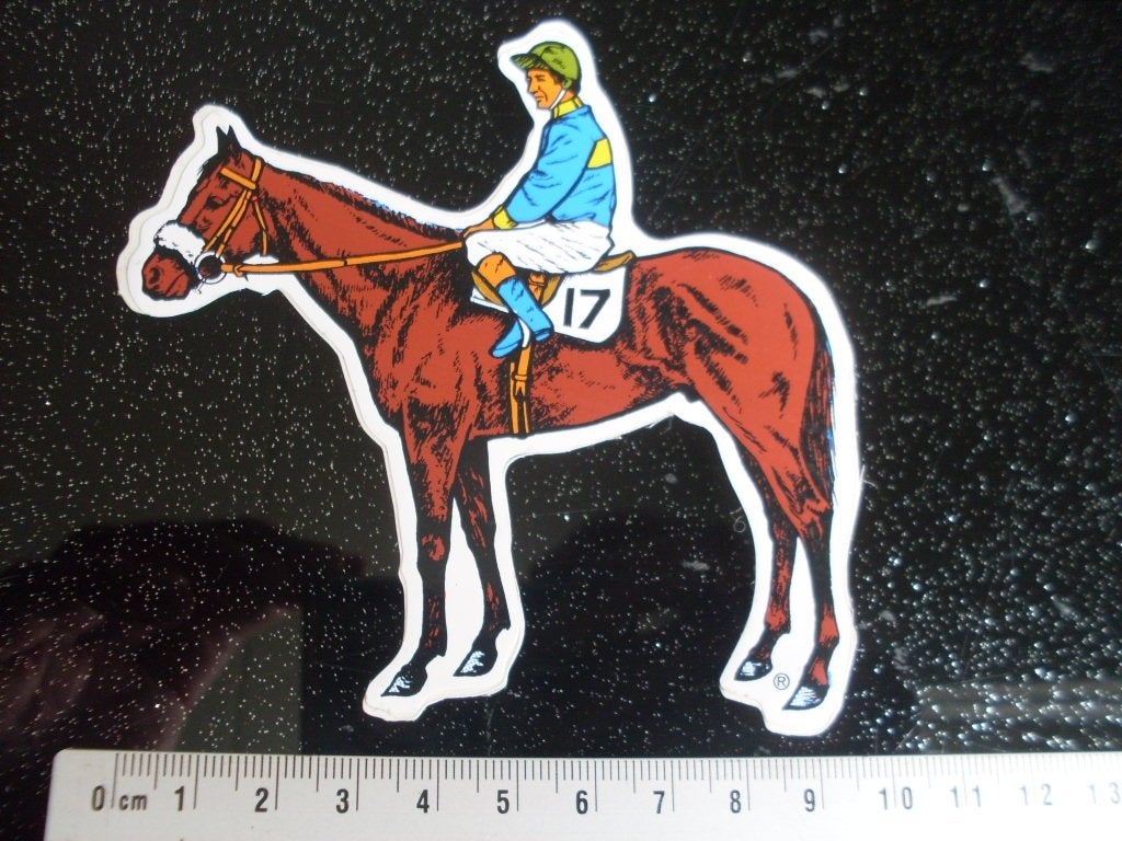 sticker paard jockey nr 17 wedstrijd vintage, Verzenden, Zo goed als nieuw, Dier en Natuur
