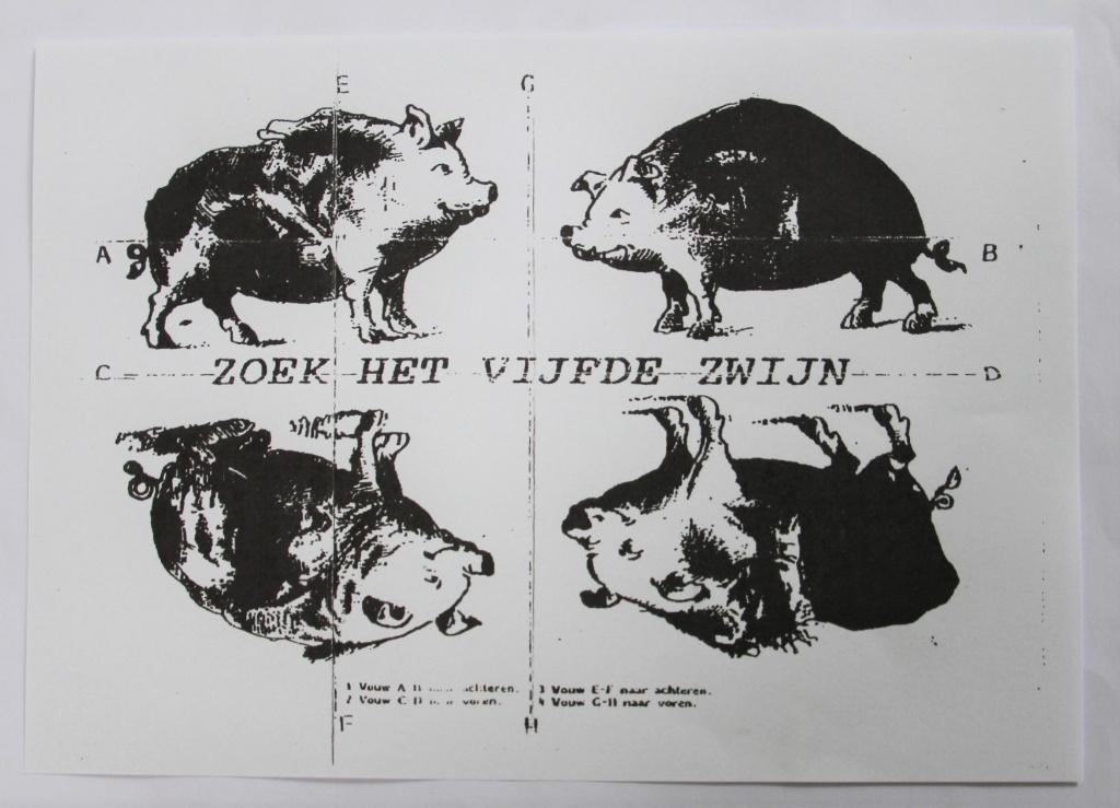 spotprent / maak van 4 zwijnen het 5e zwijn: Saddam Hoessein, Verzenden, 1980 tot heden, Zo goed als nieuw, Prent