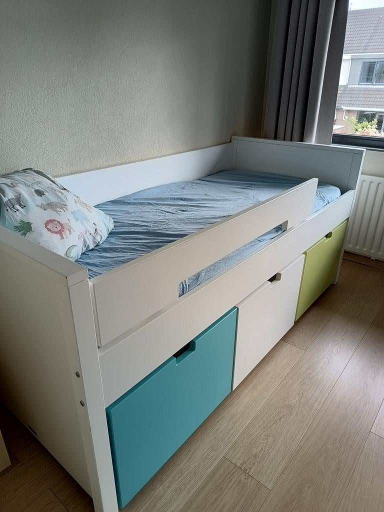 Stevig, nog mooi Bopita kinderbed met lades (zonder matras), Kinderen en Baby's, Kinderkamer | Bedden, Ophalen, 85 tot 100 cm