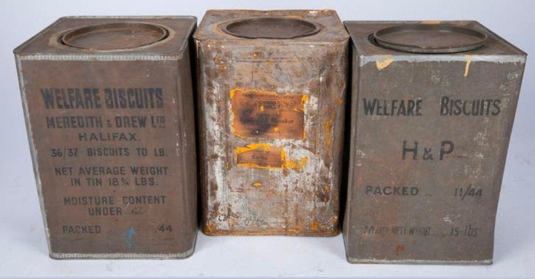 3 Oude Welfare Biscuits Blikken uit 1944, Verzamelen, Ophalen of Verzenden