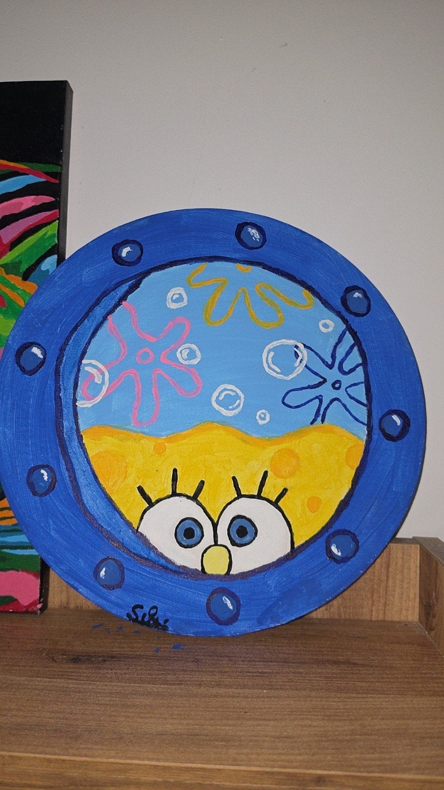 Spongebob patrijspoort schilderij - Handgemaakt kunstwerk, Ophalen of Verzenden, Zo goed als nieuw, Overige onderwerpen, Onbekend