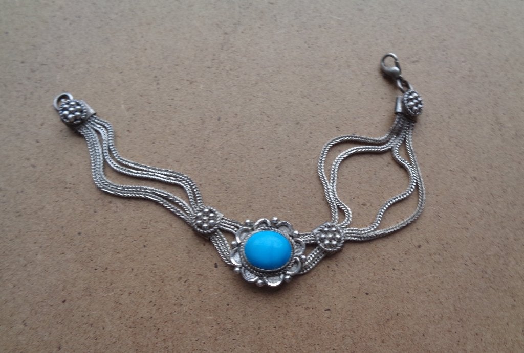 zilveren armband met turkoois steen [748], Ophalen of Verzenden, Zo goed als nieuw, Met edelsteen, Zilver