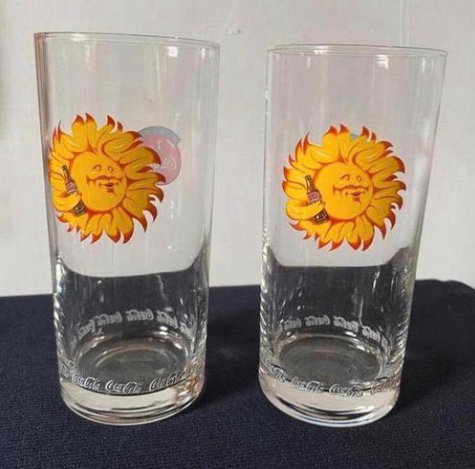 2 Coca-Cola glazen met zon en logo Always C-c. H. 14, cm, Verzamelen, Ophalen of Verzenden, Zo goed als nieuw, Frisdrankglas
