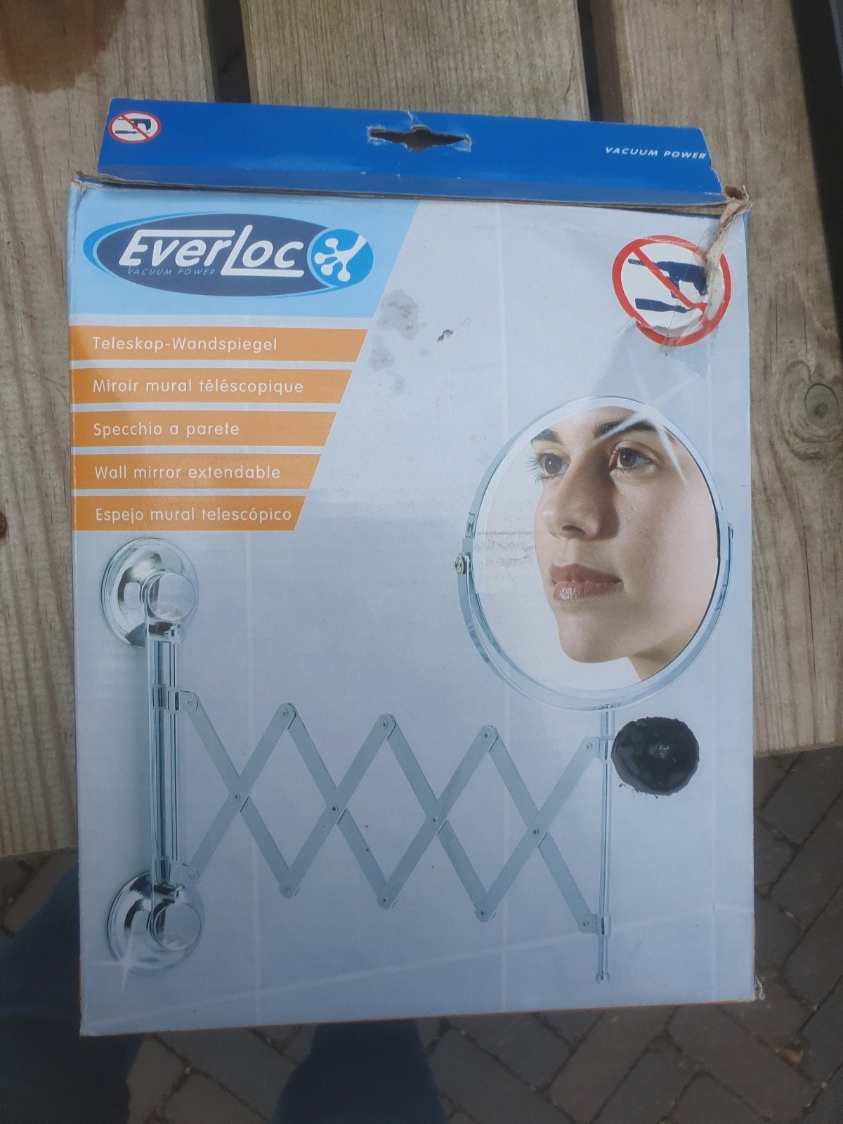 Everloc uitschuifbare wandspiegel - Nieuw in doos, Huis en Inrichting, Ophalen, Minder dan 50 cm, Rond, Nieuw