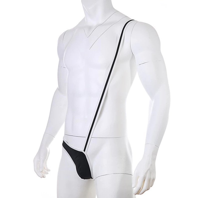 Heren zwarte 1 kant g-string met schouderband, Verzenden, Zwart, Slip