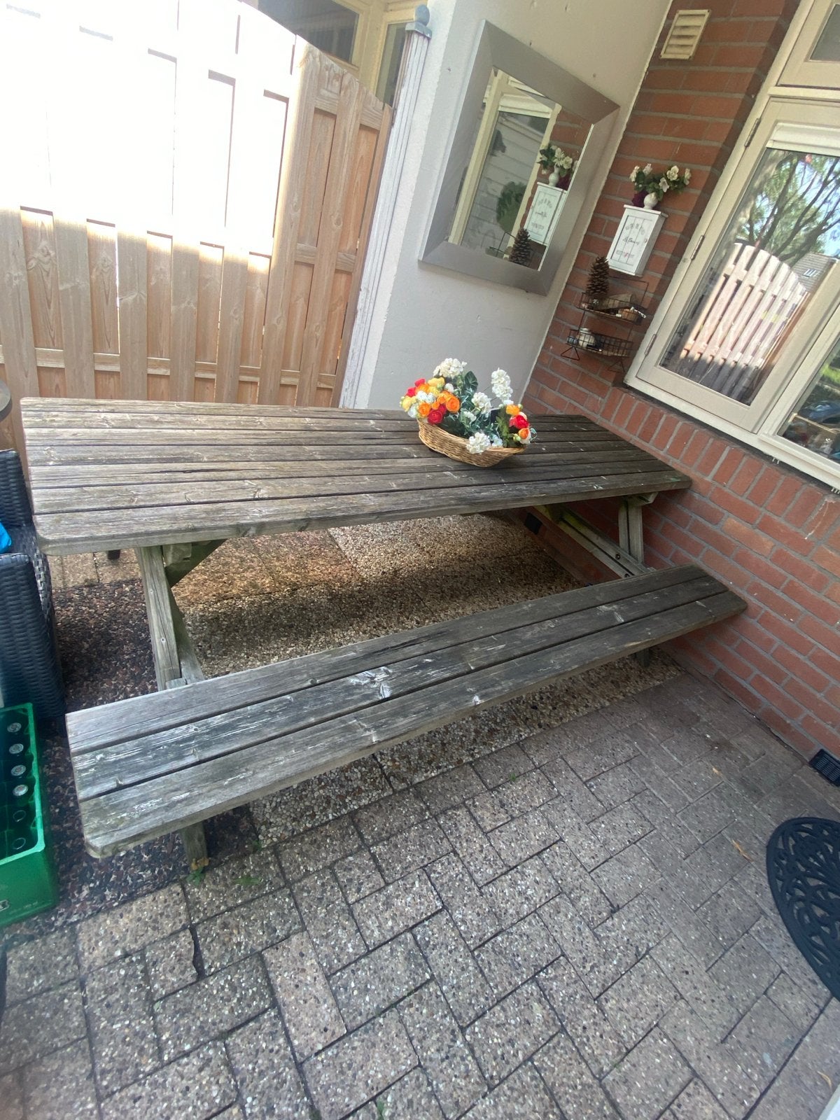 Robuuste houten picknicktafel voor buiten, Ophalen, Gebruikt, Rechthoekig, Hout