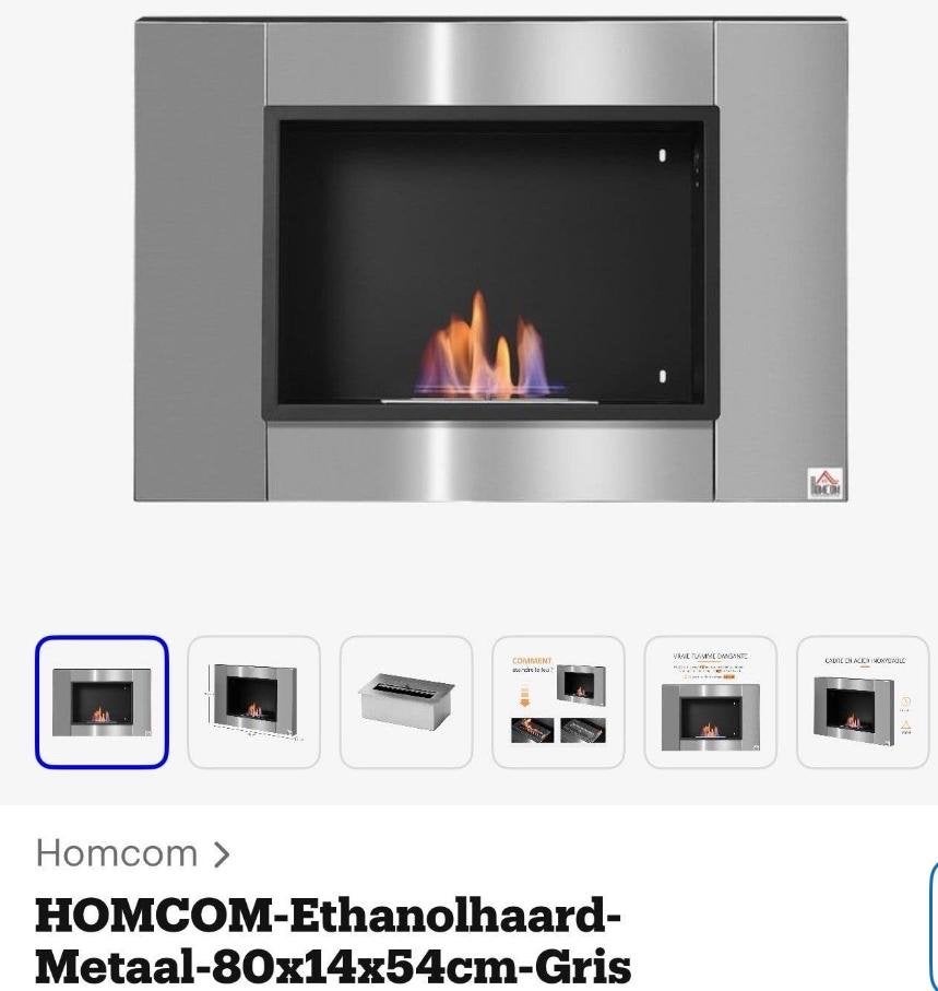 Nieuwe Bio ethanol haard - Homcom 80x14x54cm Grijs, Ophalen of Verzenden, Nieuw, Inbouwhaard, Overige soorten
