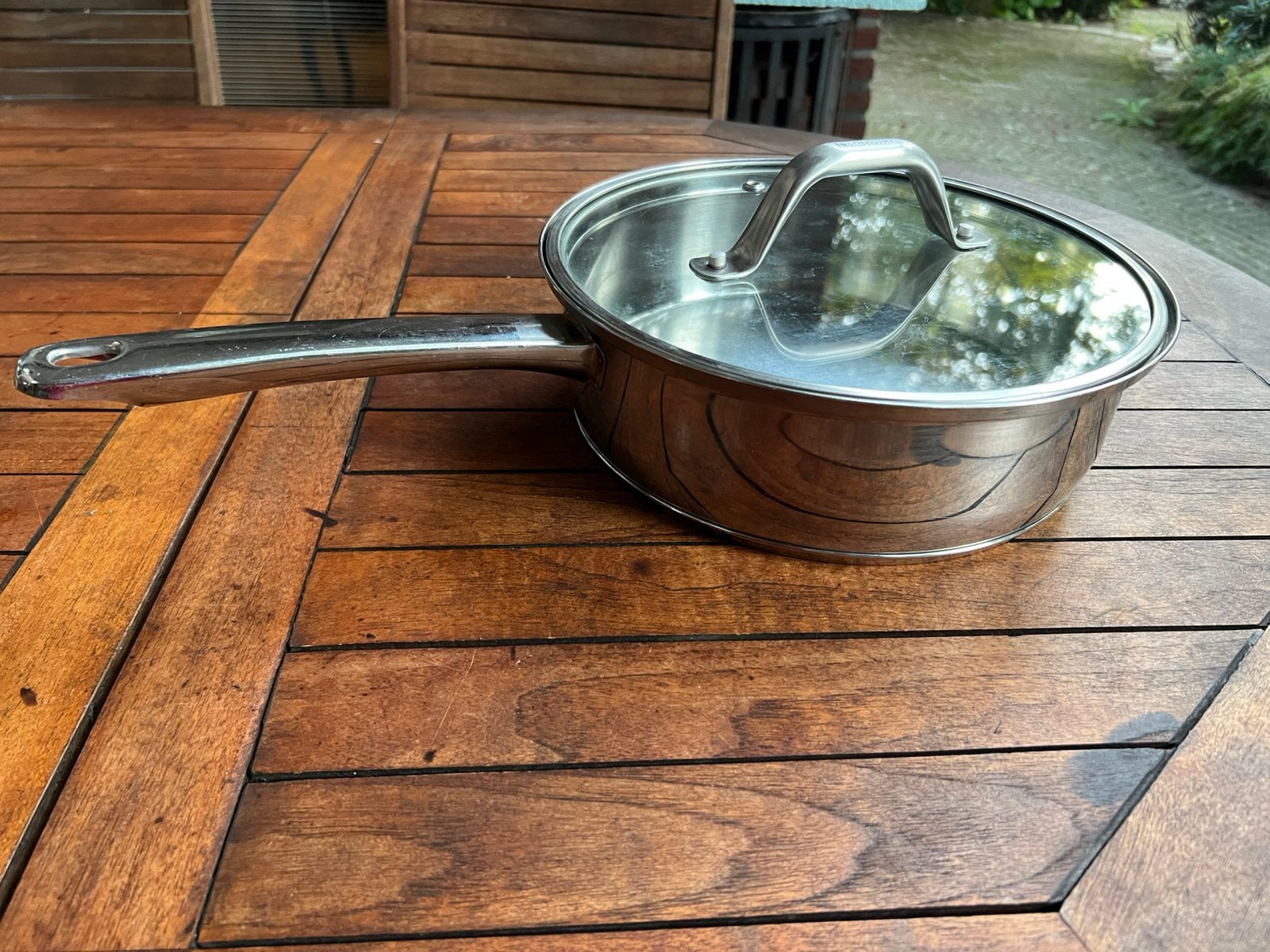t.k.Optima Line hapjespan RVS 24cm+Tefal deksel INDUCTIE, Ophalen, Gebruikt, Rvs