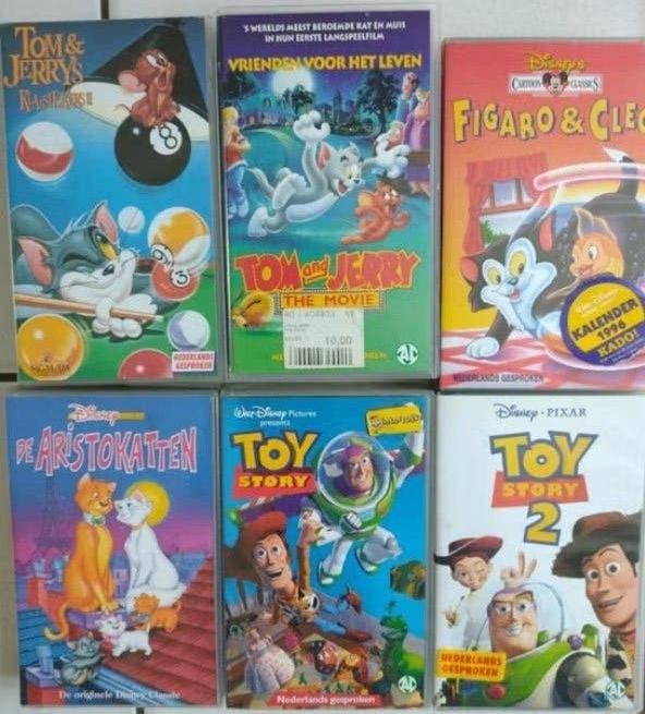 Disney & Tom & Jerry VHS Collectie 6 Banden, Gebruikt, Tekenfilm, Ophalen of Verzenden, Alle leeftijden
