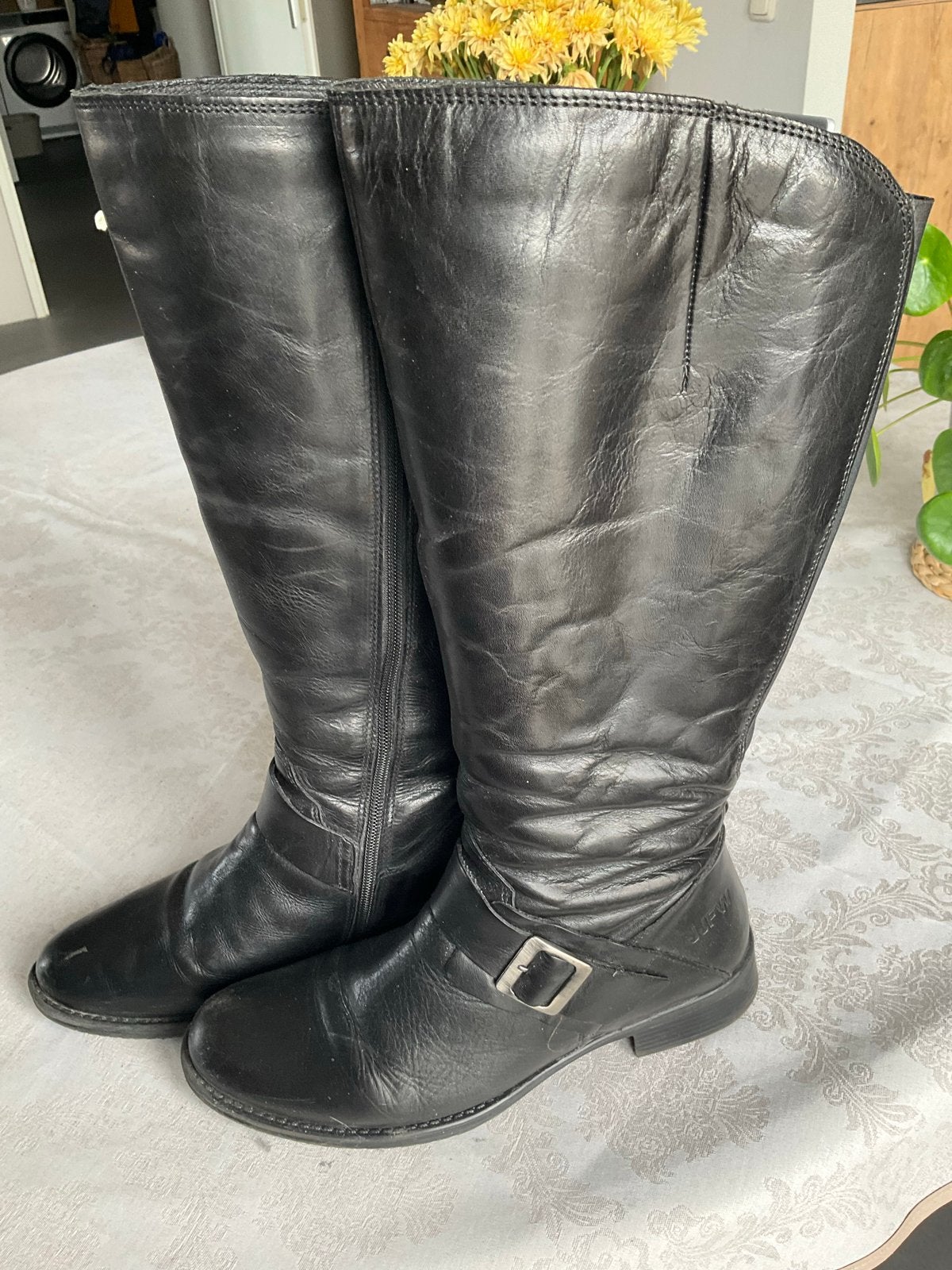 JJ Footwear zwarte leren laarzen, maat 40, brede schacht, Hoge laarzen, Zwart, Ophalen of Verzenden, Gedragen