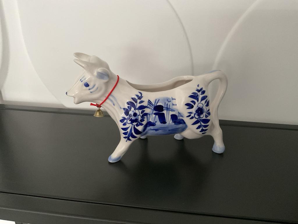 Delfts blauwe koe melkkan met belletje, Ophalen of Verzenden