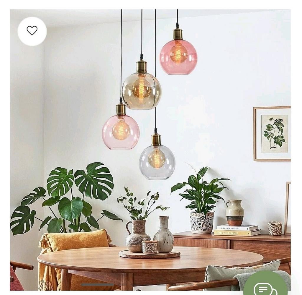 Hanglamp 4-lichts met gekleurd glas - Liya, Ophalen of Verzenden, Zo goed als nieuw, Glas, Modern, Speels, Kleurrijk