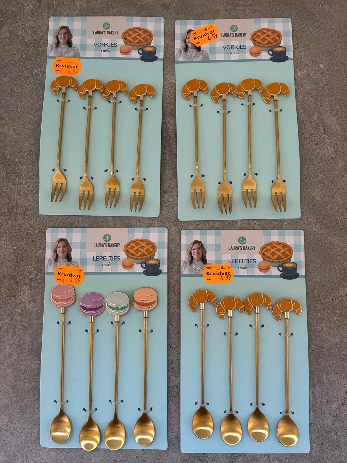 Laura's Bakery gouden vorkjes gebaksvorkjes lepeltjes nieuw!, Gebaksvork, Bestekset, Nieuw, Ophalen of Verzenden