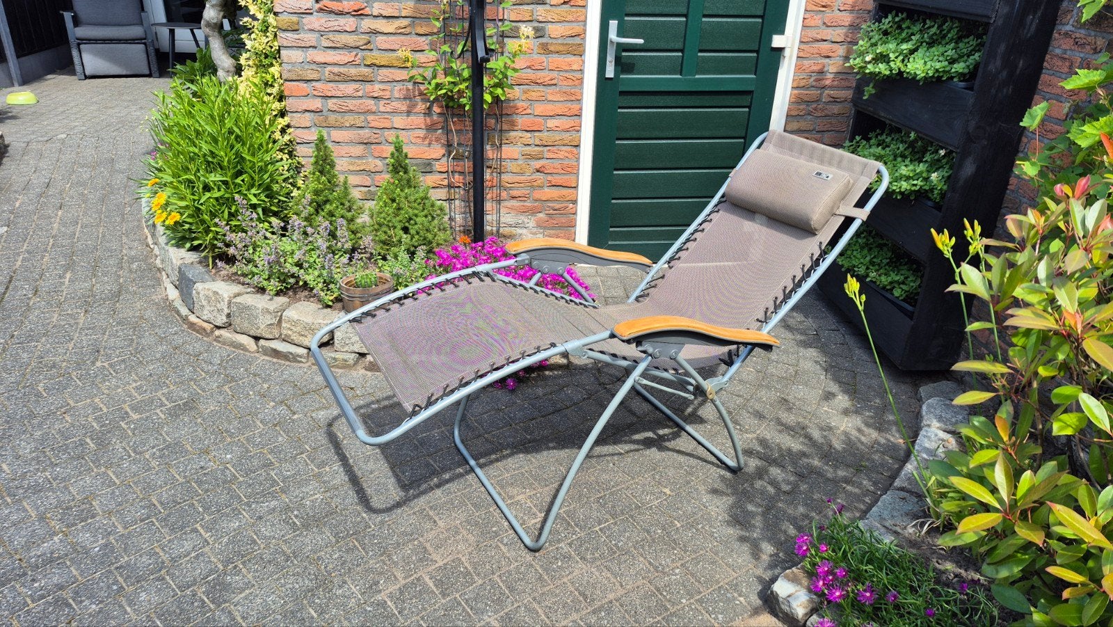 2 lig/tuinstoelen - Gebruikt maar perfect, Tuin en Terras, Tuinstoelen, Ophalen, Gebruikt, Metaal, Verstelbaar