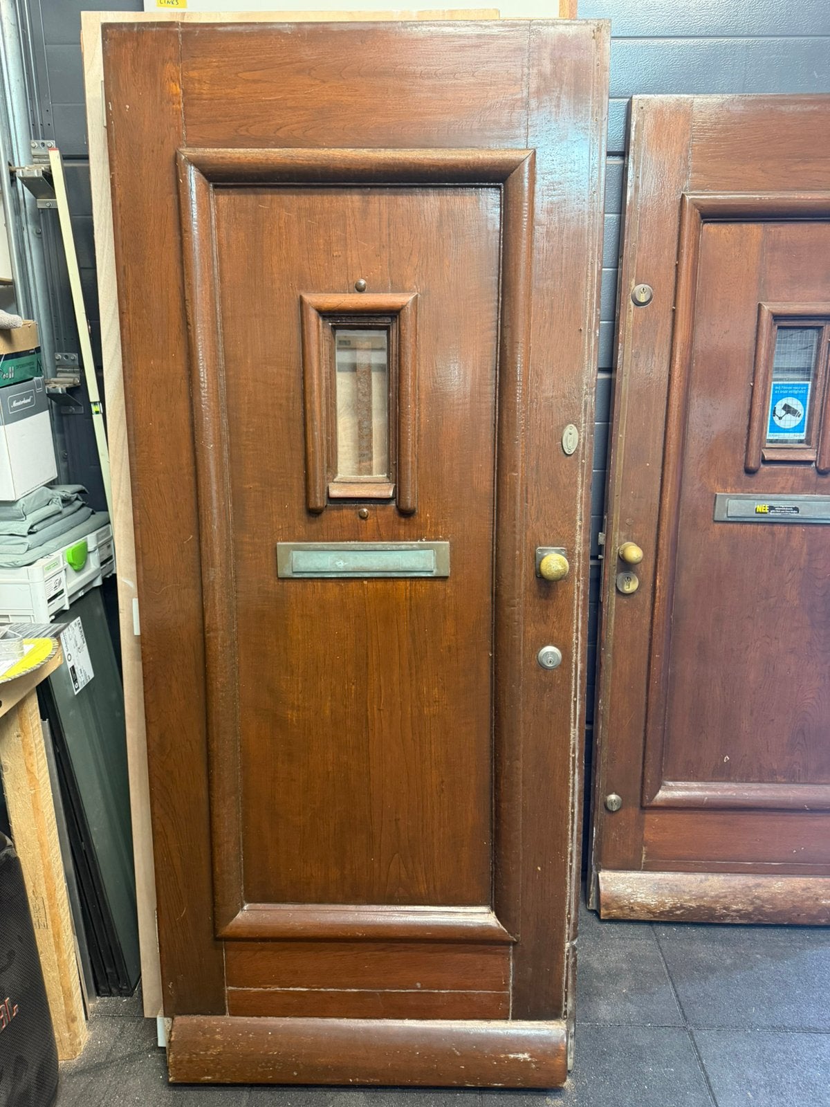 1 teak houten deur 90x 211 stomp, Gebruikt, 80 tot 100 cm, Ophalen of Verzenden, Buitendeur