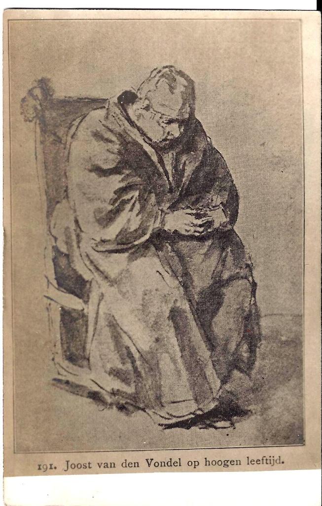 K3009 oude kaart joost van den vondel op hoogen leeftijd, Ophalen of Verzenden, 1940 tot 1960, Ongelopen