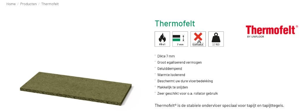 Ondervloer Thermofelt - 10.60m2, Ophalen, Vierkant, 200 cm of meer, Nieuw