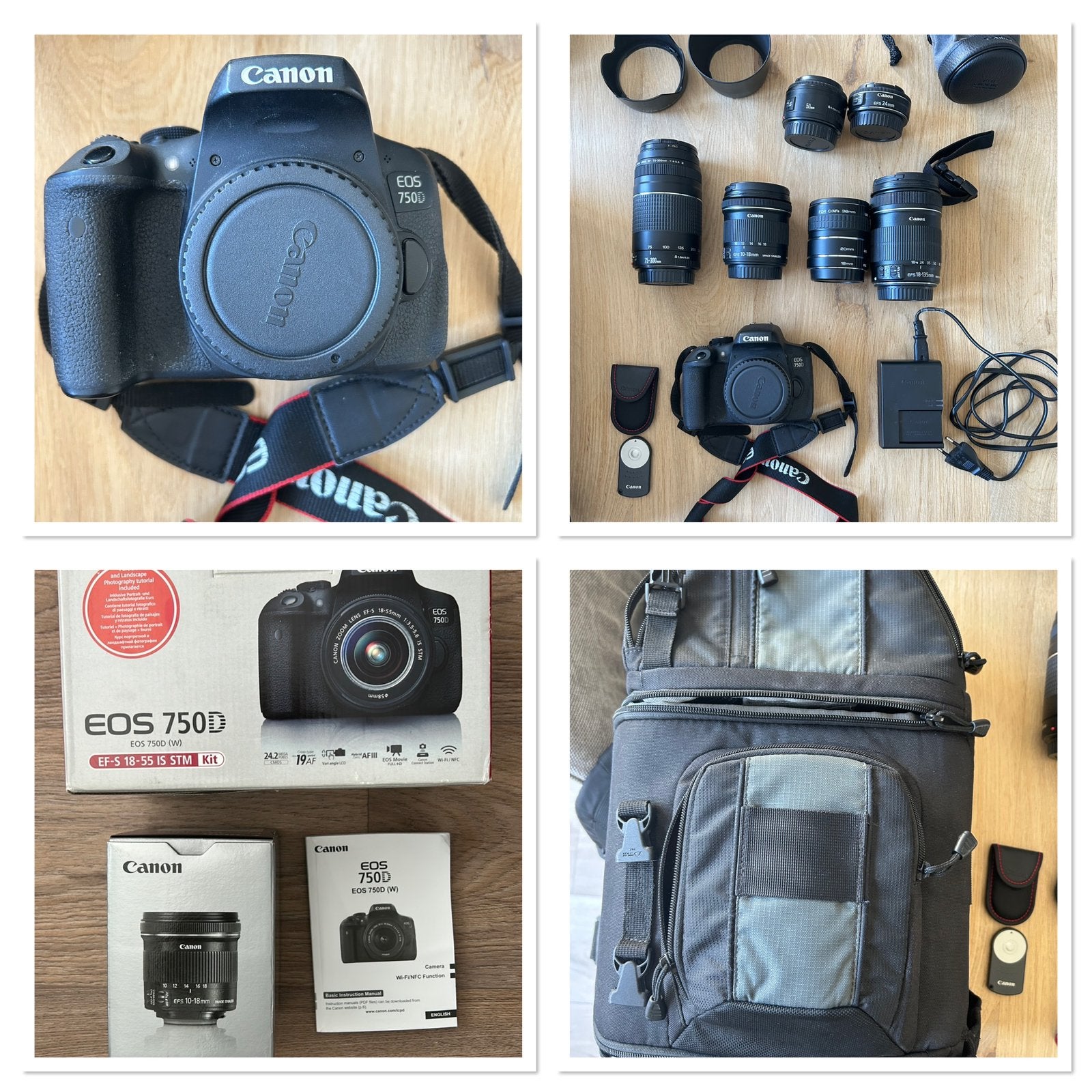 Canon EOS 750D complete set met 5 lenzen en accessoires, Audio, Tv en Foto, Fotocamera's Digitaal, Ophalen, Gebruikt, Spiegelreflex