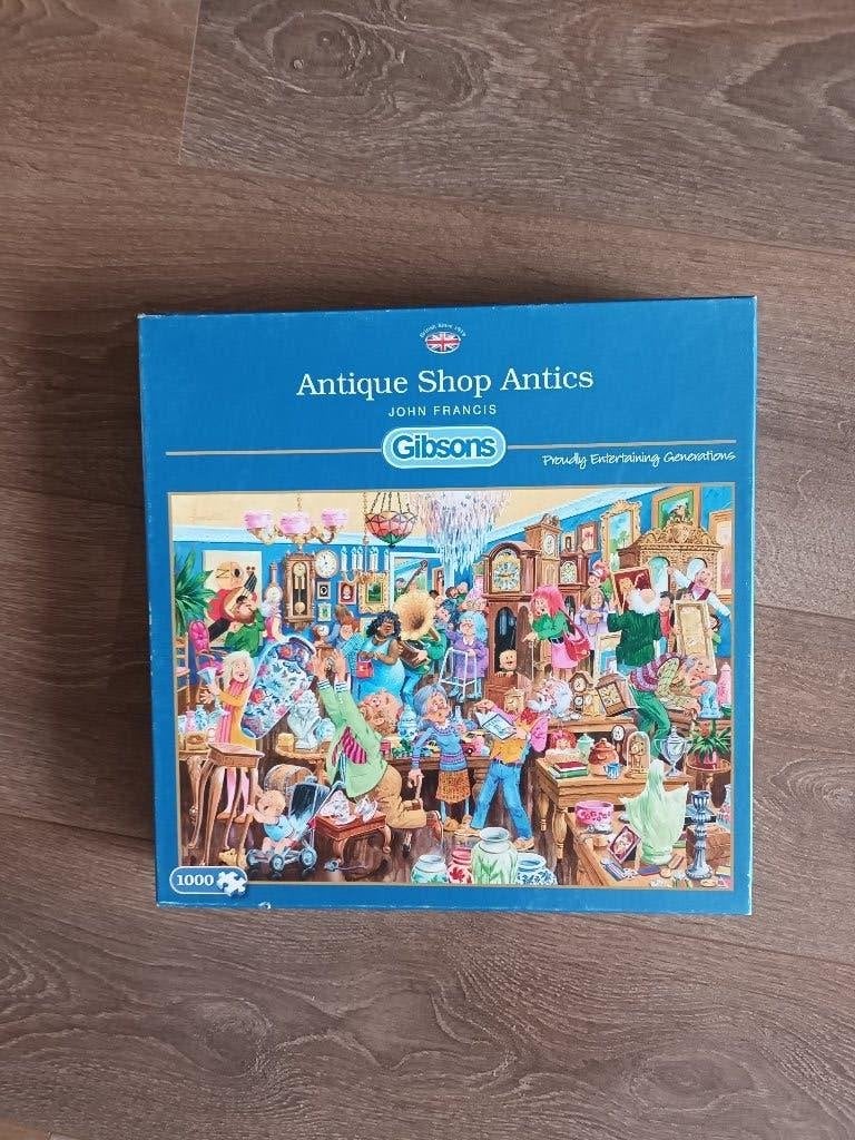 GIBSONS puzzel (Antique Shop Antics) 1000 st, Ophalen of Verzenden, 500 t/m 1500 stukjes, Gebruikt, Legpuzzel