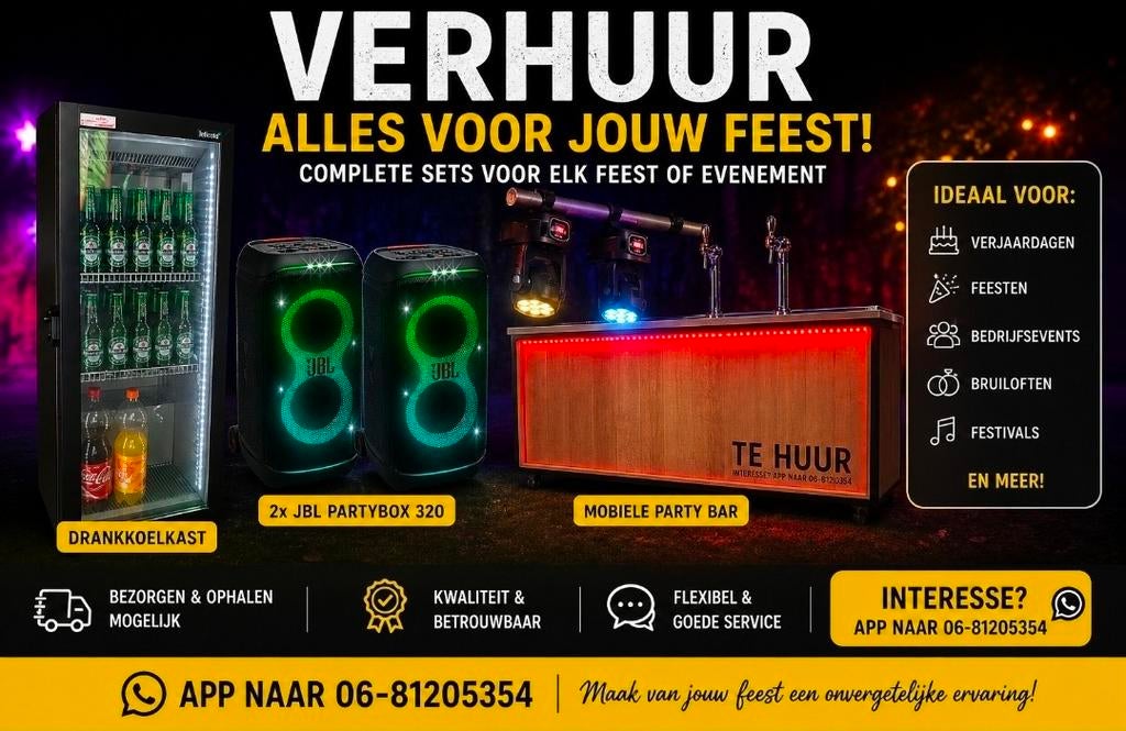 Partyverhuur: Alles voor jouw feest! (Tap, JBL, Licht, Tent), Ophalen of Verzenden, Nieuw