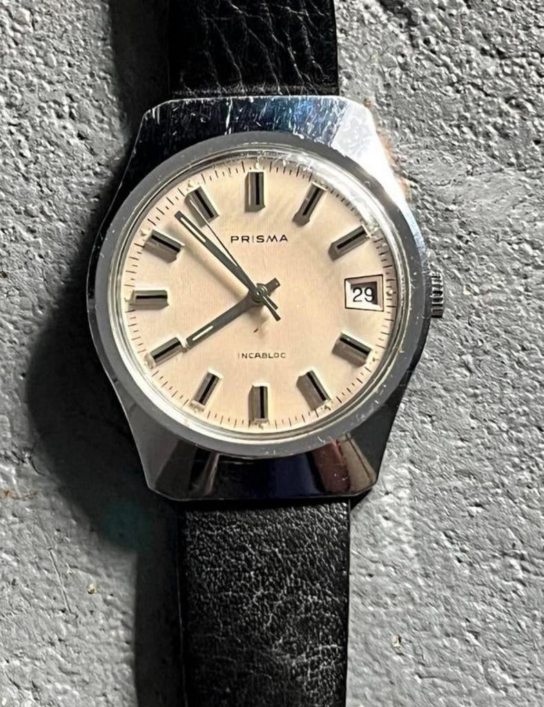 oud Prisma heren pols horloge incabloc nappa leren band, Ophalen of Verzenden