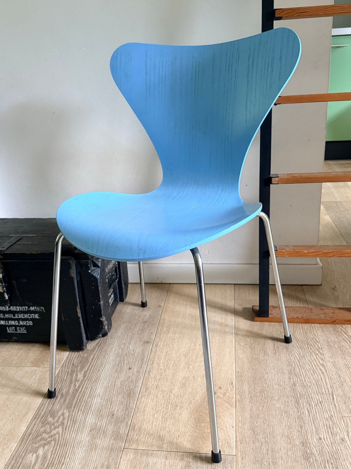 Fritz Hansen Arne Jacobsen Vlinderstoel aquablauw, Ophalen, Gebruikt, Blauw, Deens design