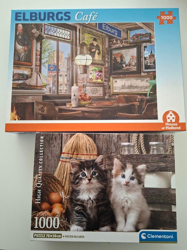 2 Legpuzzels van 1000 stukjes: Elburgs Café & Kittens, Ophalen, 500 t/m 1500 stukjes, Gebruikt, Legpuzzel