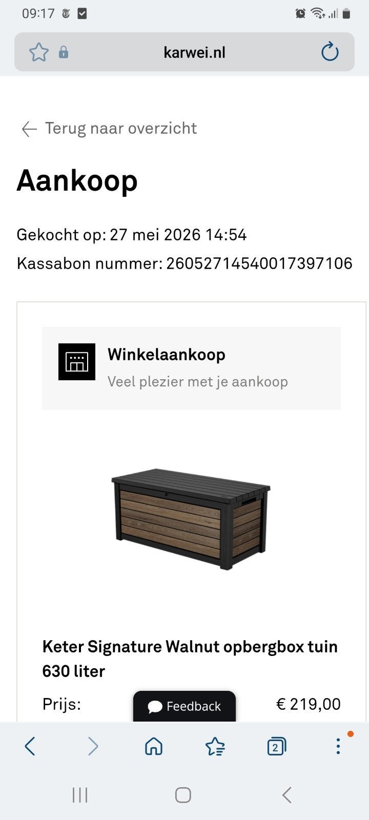 Keter signature opbergbox (630l) walnoot, Tuin en Terras, Ophalen, Nieuw, Kunststof