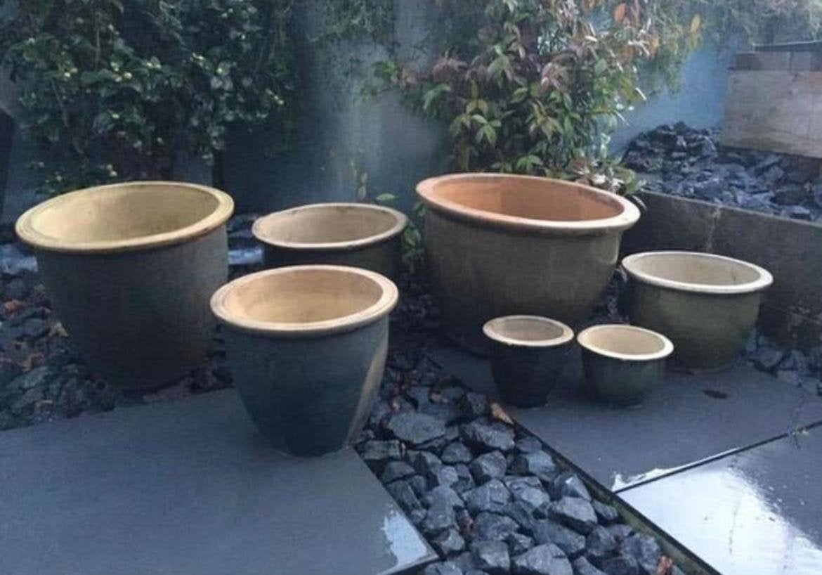 Groene geglaz.terracotta bloempot Oud Hollandse kwaliteit, Ophalen, Gebruikt, Rond, Minder dan 40 cm