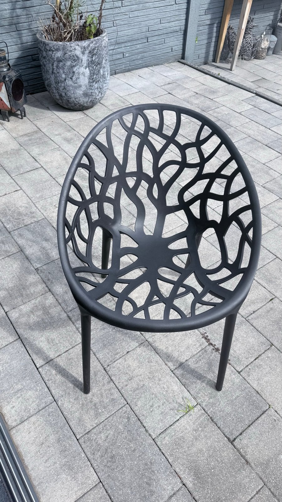 6 Moderne Tuinstoelen Zwart - Kunststof Design, Ophalen, Zo goed als nieuw, Kunststof